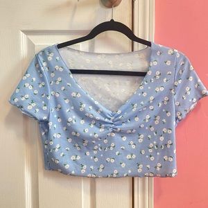 Blue floral ruched crop top